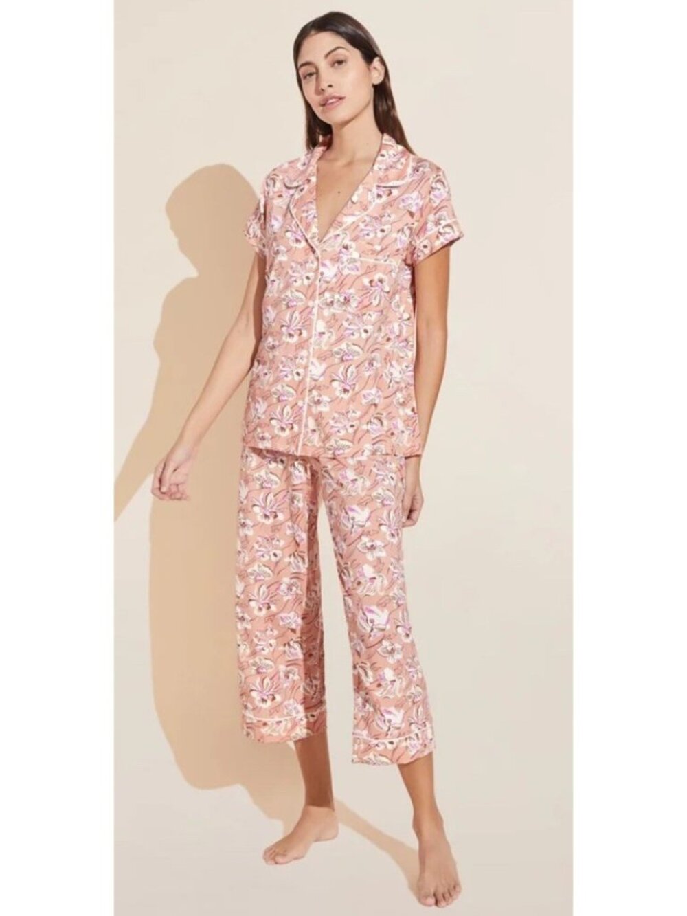 EBERJEY Women's Small Gisele 2 Piece Short Sleeve Pajama Set Fiore Rose Cloud